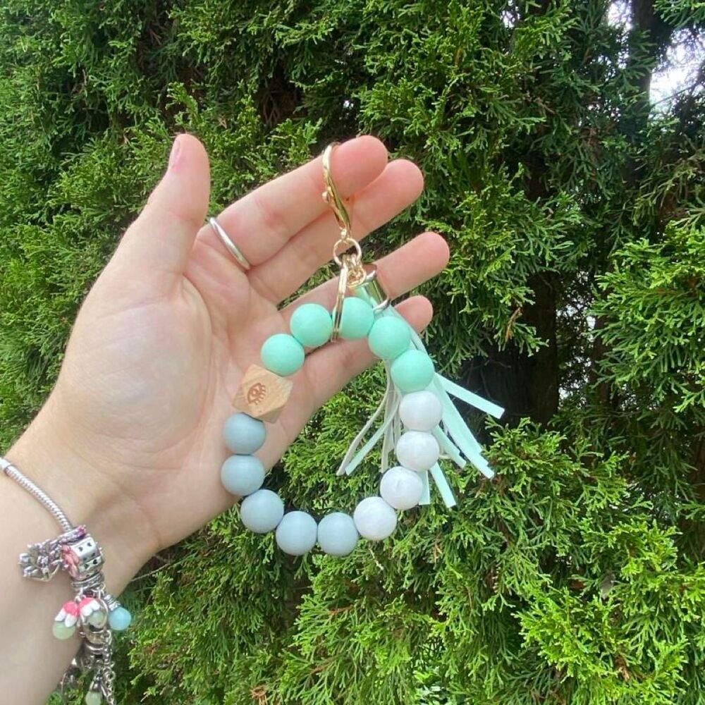 Teal Beaded keychain